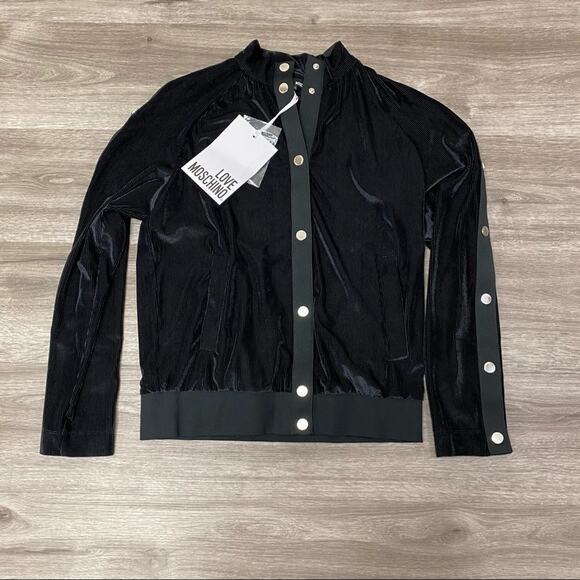 Love Moschino Black Corduroy Bomber Jacket Women’s IT 44 / US 10 NWT - Picture 2 of 10